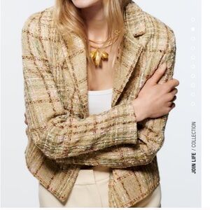 Zara Beige Plaid Blazer